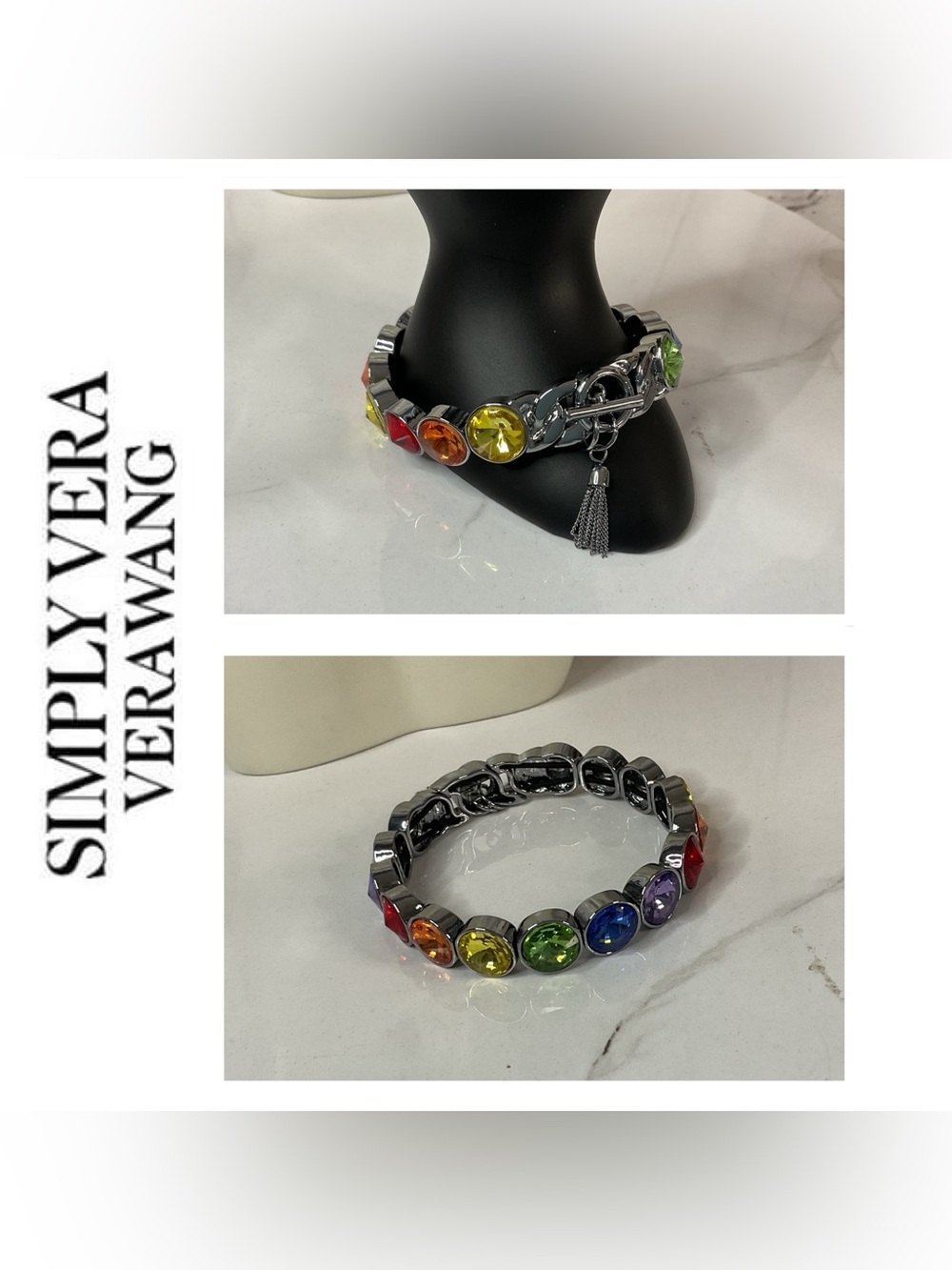 🌟🌟 Vera Wang Multicolor Crystal Link Bracelet with Tassel